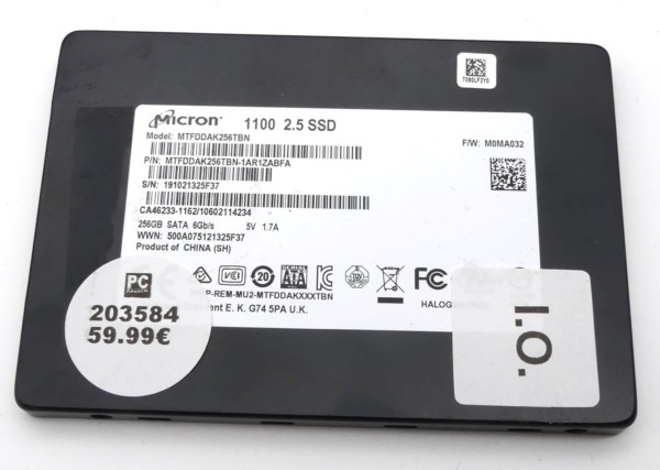 Micron SSD, 256 GB, 2,5 Zoll, SATA, gebraucht