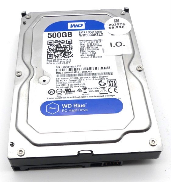 WD Blue Festplatte 500GB SATA WD5000AZLX, gebraucht