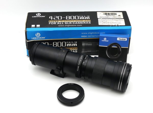 Lightdow Super-Teleobjektiv 420-800mm F8.3, T-Mount, Inkl. Adapter für Canon EF Mount, gebraucht