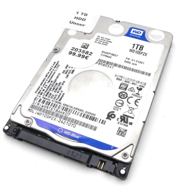 WD Blue Festplatte HDD, 1TB SATA, WD10SPZX, 2,5 Zoll, gebraucht